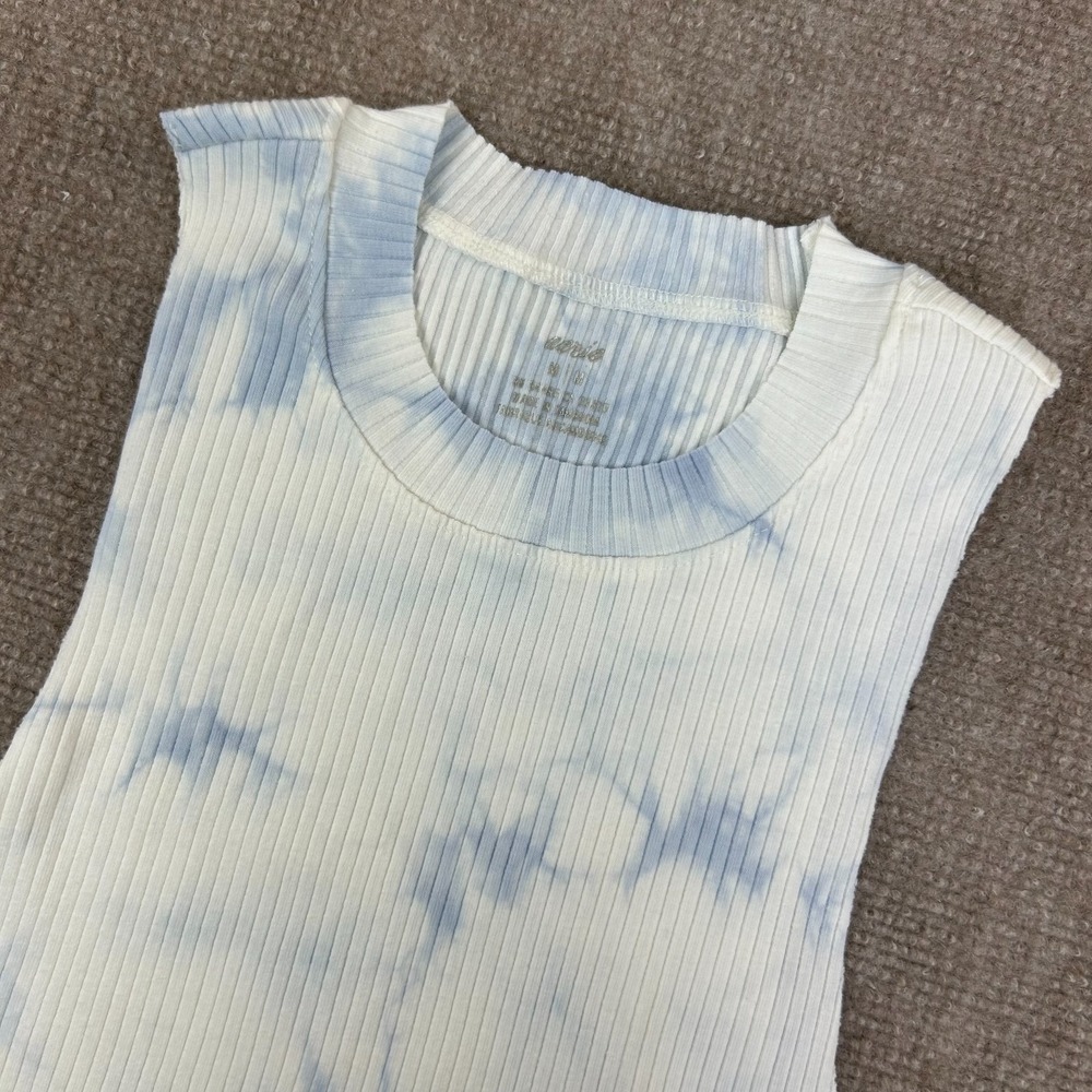 Aerie Rebel Cropped Top Womens Medium Blue Eyelet Tie Dye Ribbed Round Neck